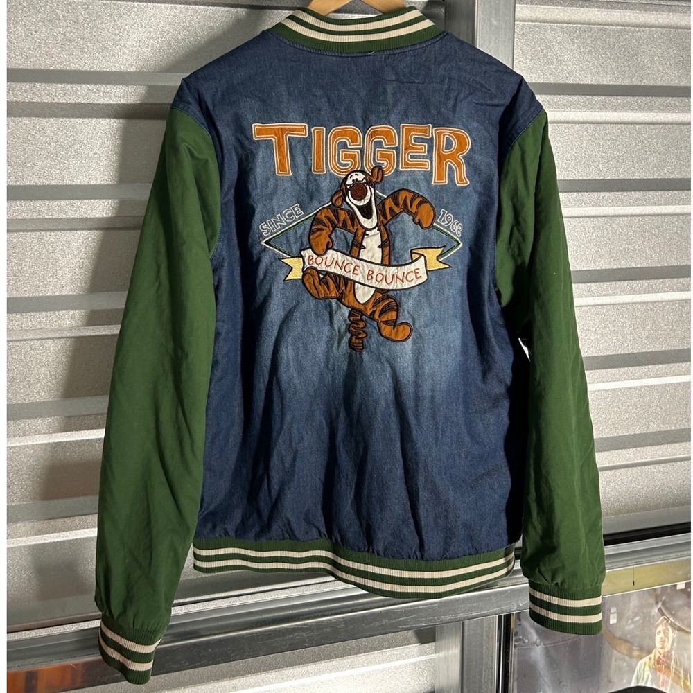 Disney BoxLunch Tigger Denim Varsity Jacket Blue Green XL Winnie the Pooh